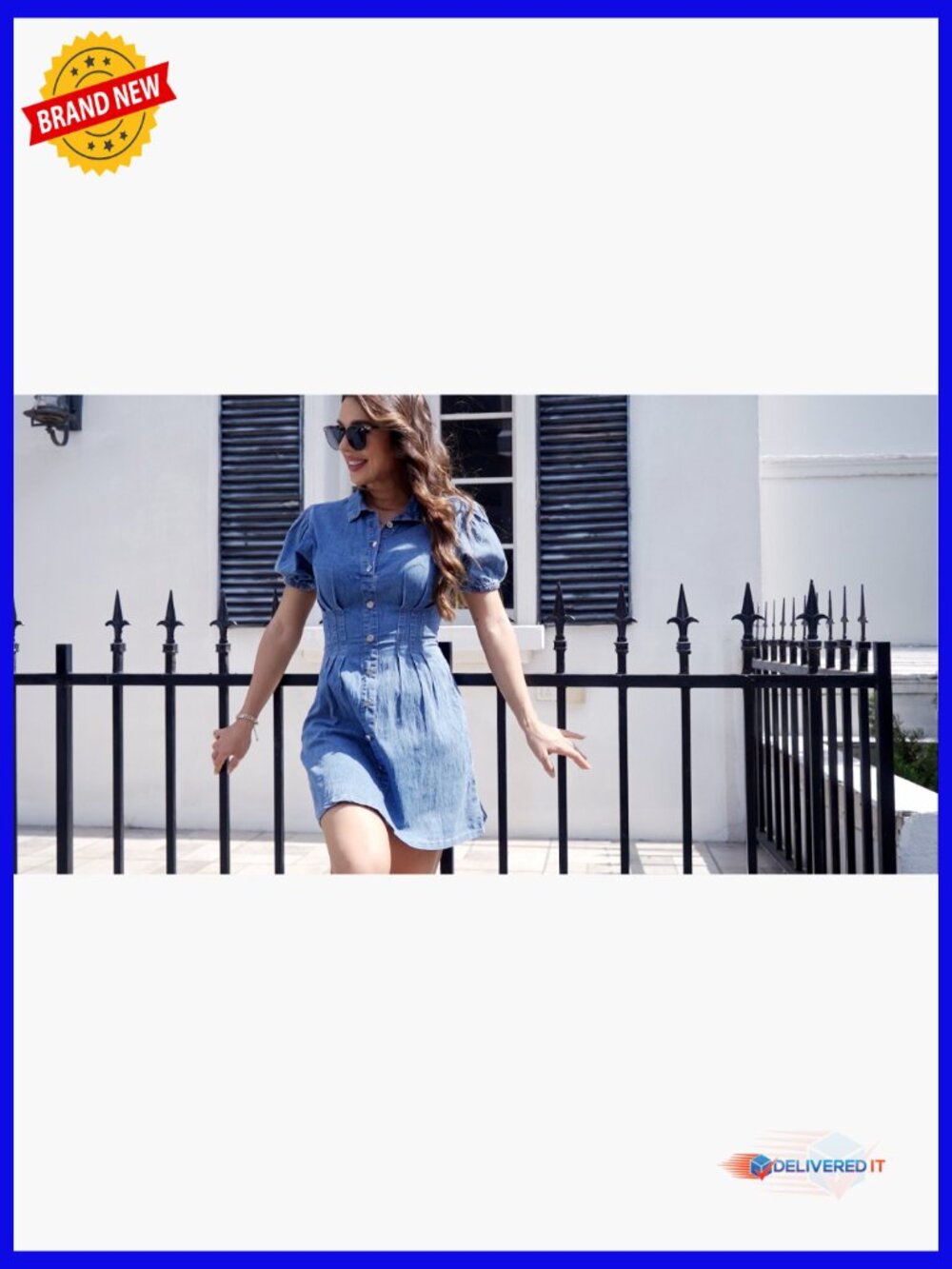 Puff Sleeve Slim Fit Jean Dress for Women Mini Casual Summer - Picture 7 of 7